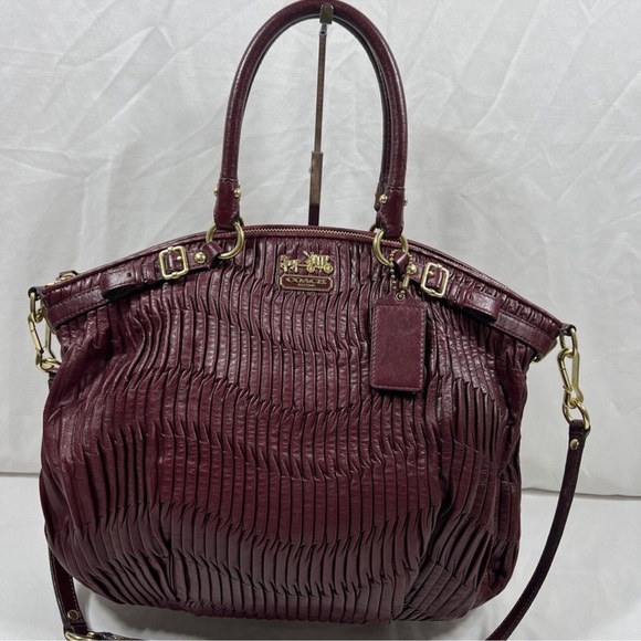 Coach Madison Magenta Sophia F1182-18643 Pleated Gathered Leather Satchel Purse - Picture 1 of 16